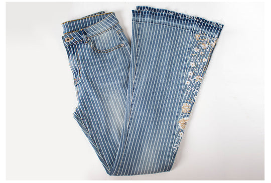 Striped Embroidered Flared Jeans for Women-Slay Eclectic