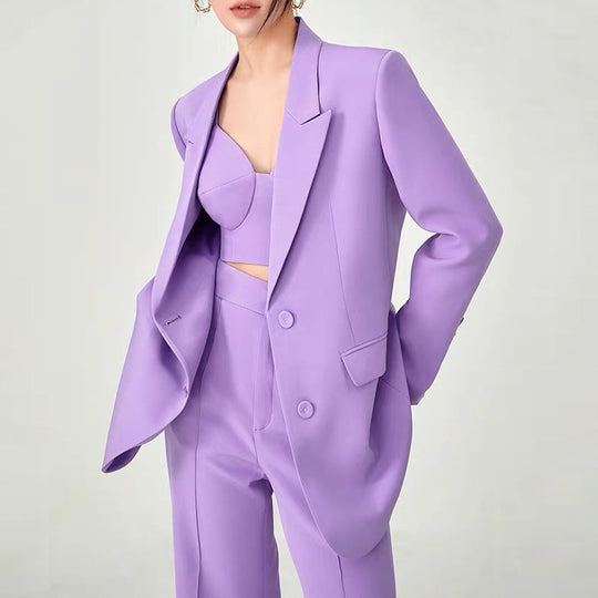 Chic Three-Piece Blazer Suit Set for Ambitious Business Women