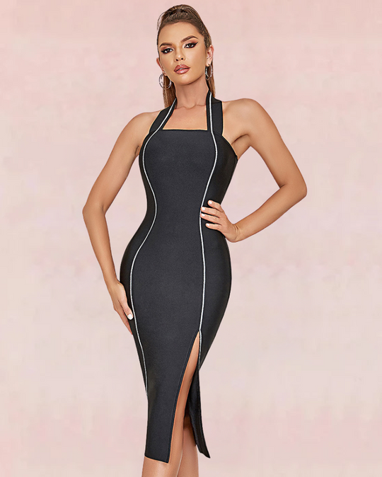 Plum Bodycon Midi Dress - Black