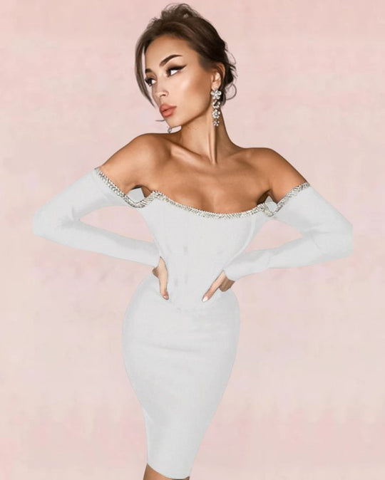 Rhinestone Bandage Mini Dress - White