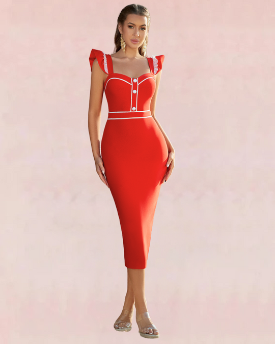 Saffron Bandage Midi Dress - Red