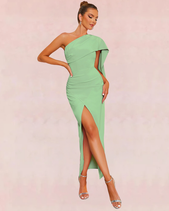 Sage One-Shoulder Bandage Maxi Dress - Green