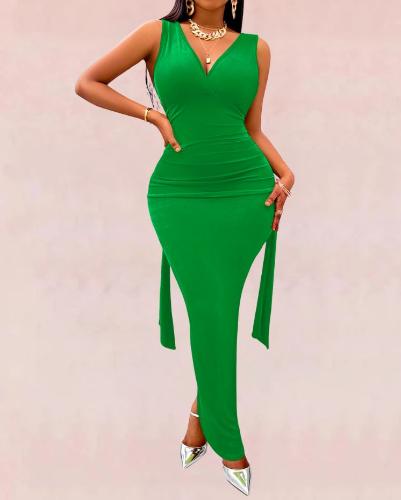 Artful Allure Bodycon Maxi Dress - Green