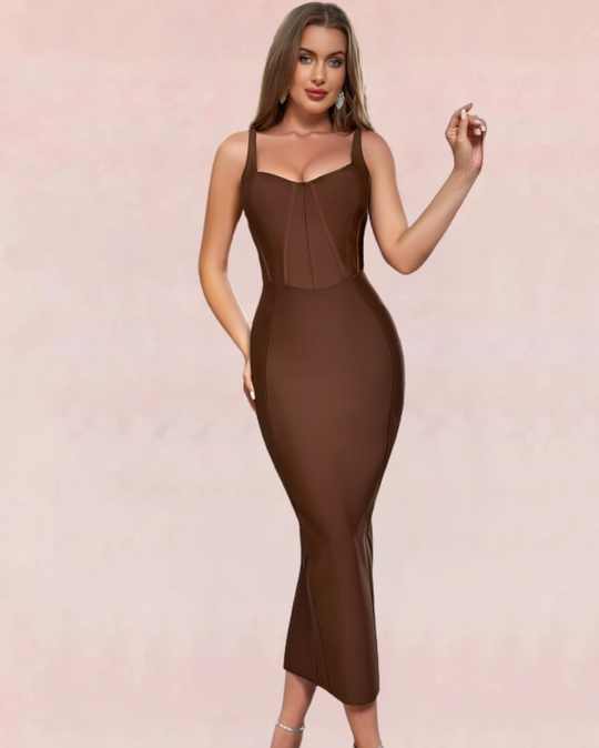 Seductive Bandage Midi Dress - Brown