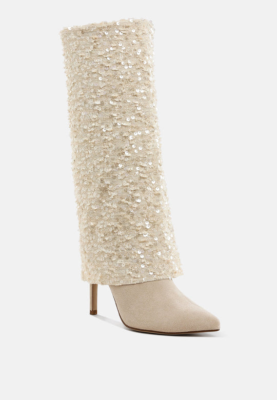 Sin City Sequinned Fold-Over Calf Boots-1