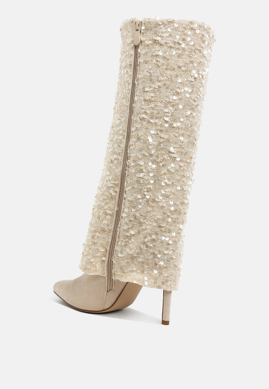Sin City Sequinned Fold-Over Calf Boots-2