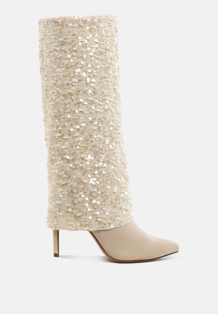 Sin City Sequinned Fold-Over Calf Boots-0