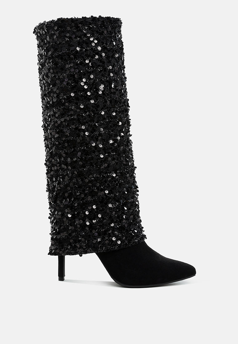 Sin City Sequinned Fold-Over Calf Boots-5