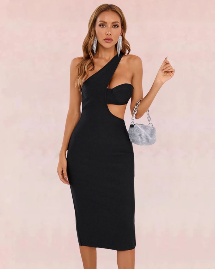 Unleashed Bodycon Midi Dress - Black