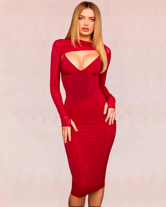 Vortex Bandage Midi Dress - Red