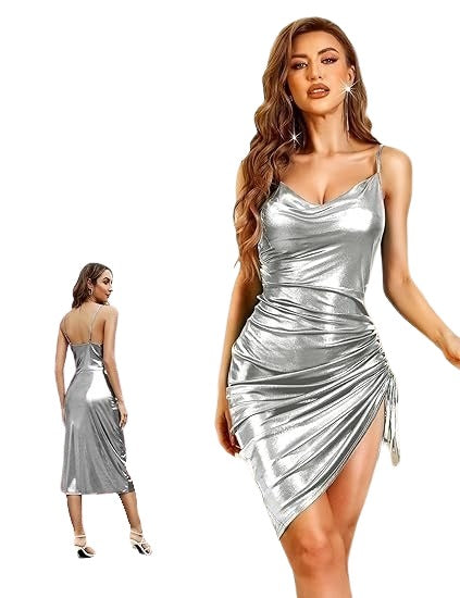 Sparkly Glitter Bodycon Midi Dress - Metallic