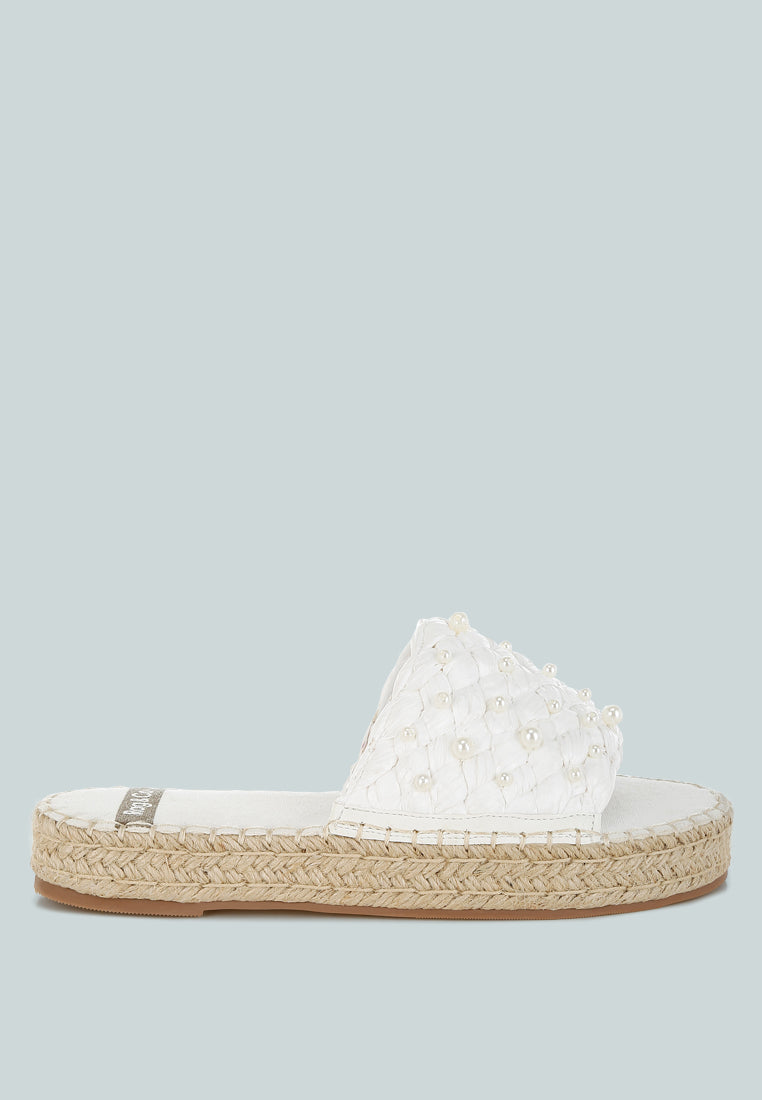 Yakna Pearl Embellished Woven Flats-0