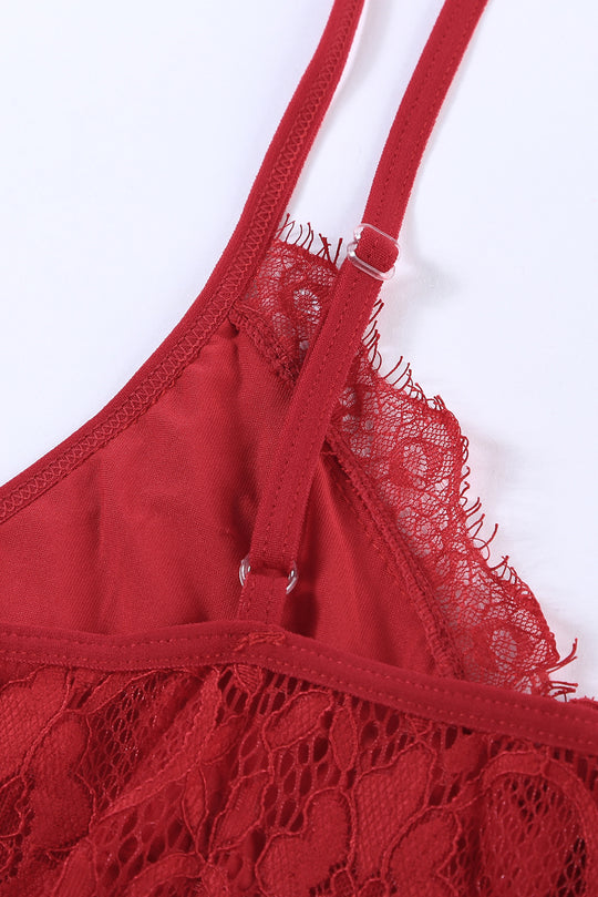 Red Lace Panelled Teddy Lingerie