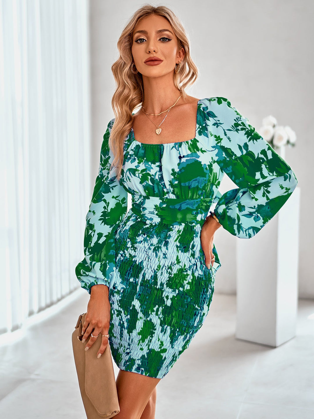 Petals Mini Dress - Green