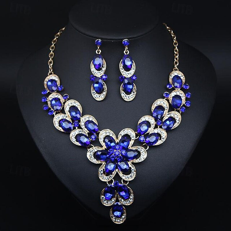 Jewelry Set 3Pcs Rhinestone Alloy Earrings Necklace Women'S Vintage Fashion Cute Geometrical Geometric Jewelry Set for Wedding Party Anniversary