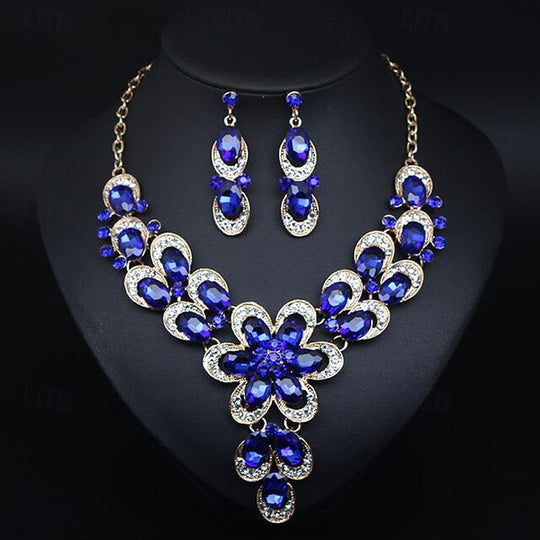 Jewelry Set 3Pcs Rhinestone Alloy Earrings Necklace Women'S Vintage Fashion Cute Geometrical Geometric Jewelry Set for Wedding Party Anniversary