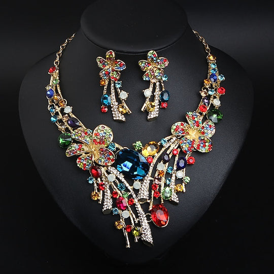 Bridal Jewelry Sets 1 Set Crystal Rhinestone Alloy 1 Necklace Earrings Women'S Statement Colorful Cute Fancy Flower Irregular Jewelry Set for Party Wedding Dress to Impress 2025