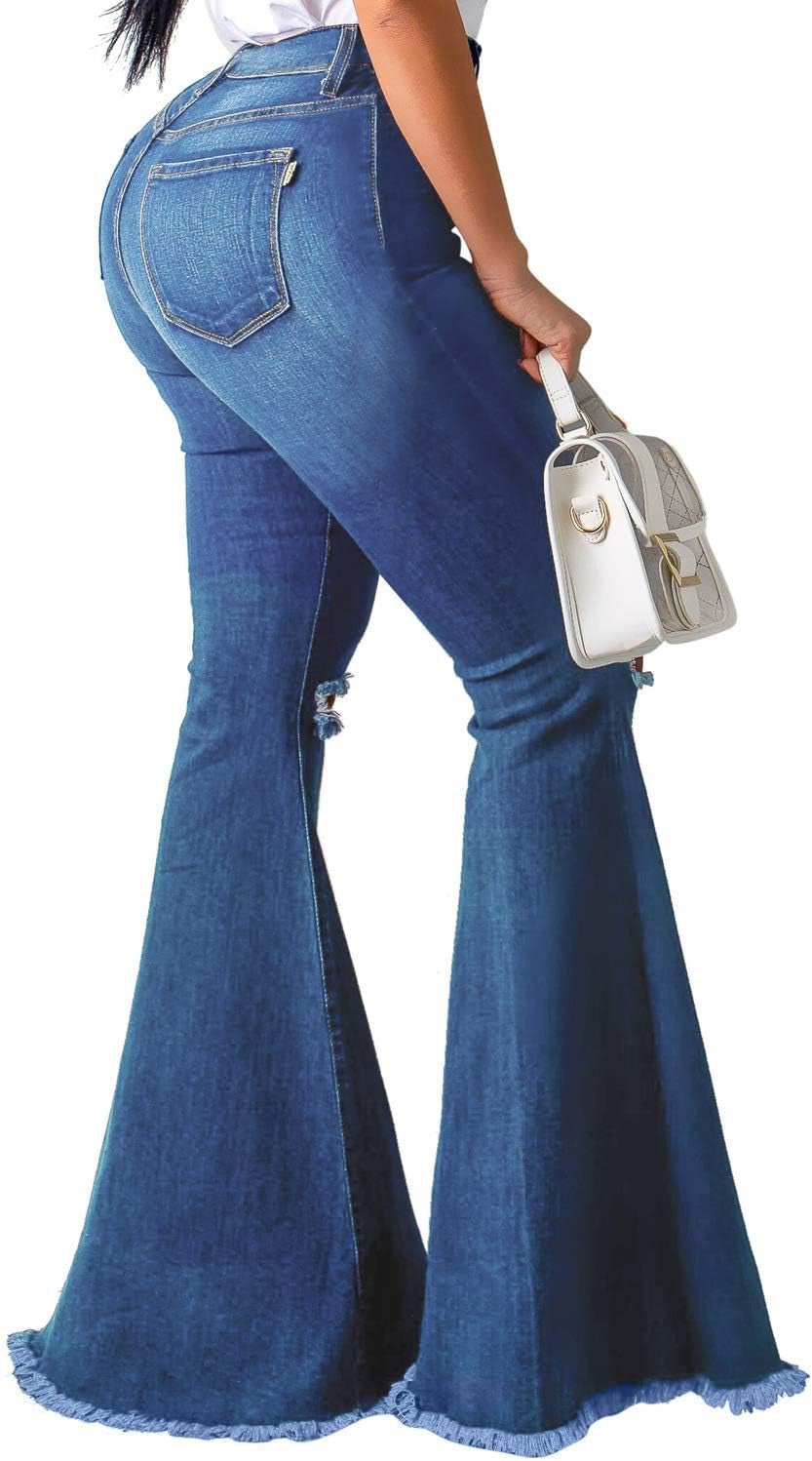 Chic High-Waisted Flared Denim Jeans with Distressed Details for Women-Slay Eclectic