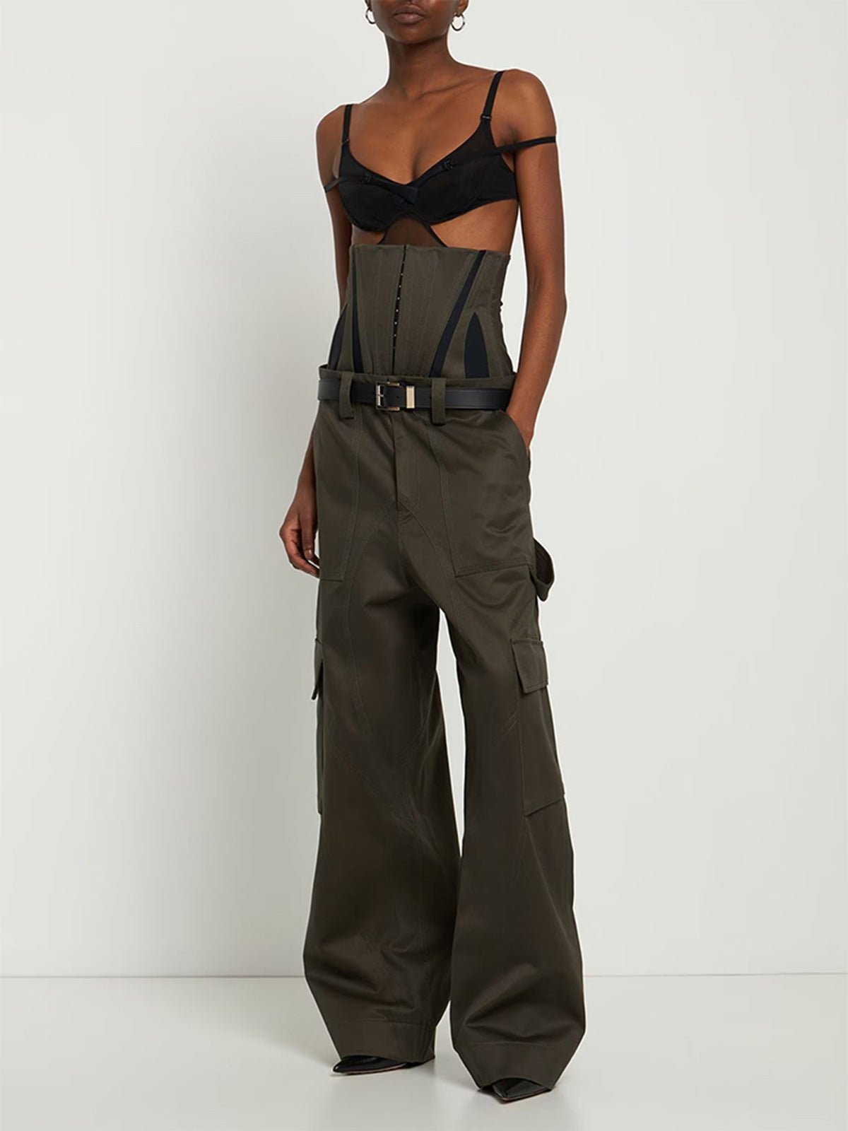 Army Green Wide Leg Trousers -Slay Eclectic