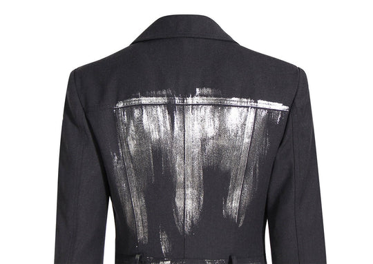 Artistic Silver Brush Trench Coat for Women - Chic Long Blazer with Unique Abstract Design-Slay Eclectic