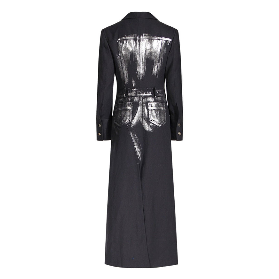 Artistic Silver Brush Trench Coat for Women - Chic Long Blazer with Unique Abstract Design-Slay Eclectic