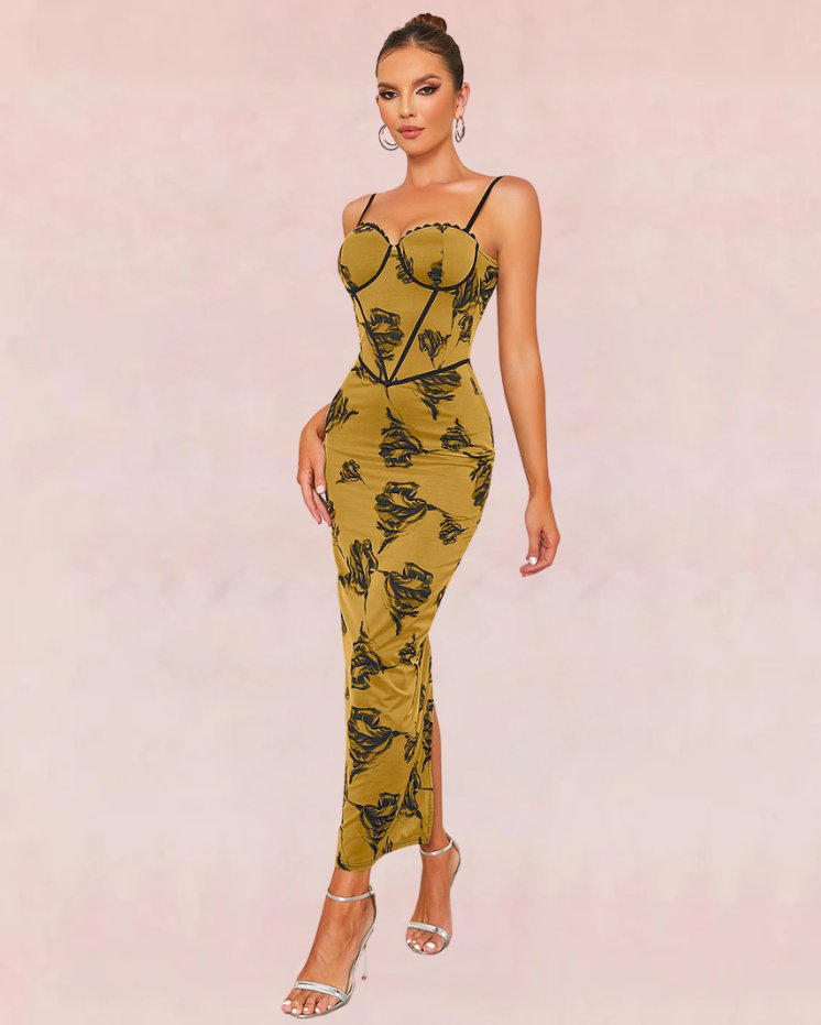 Astral Bandage Maxi Dress - Khaki | Slay Eclectic