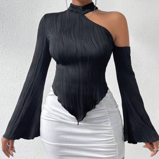 Asymmetric Halterneck Long Sleeve Top for Trendy Women-Slay Eclectic