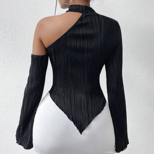 Asymmetric Halterneck Long Sleeve Top for Trendy Women-Slay Eclectic