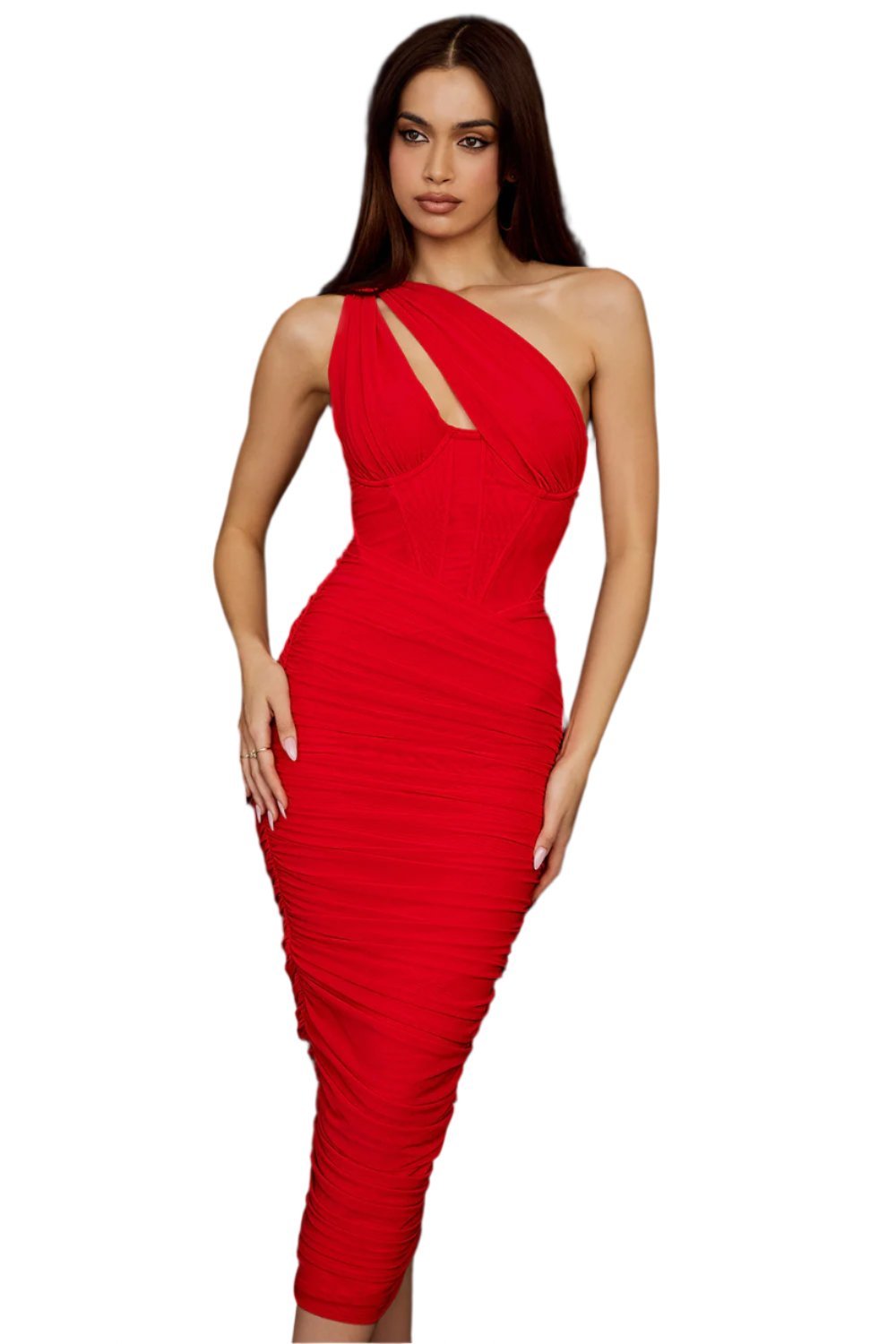 Asymmetrical One-Shoulder Boned Cutout Midi Dress-Slay Eclectic