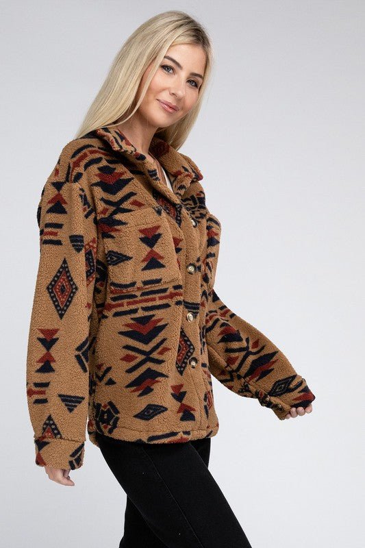 Aztec-Inspired Sherpa Button-Down Jacket | Slay Eclectic