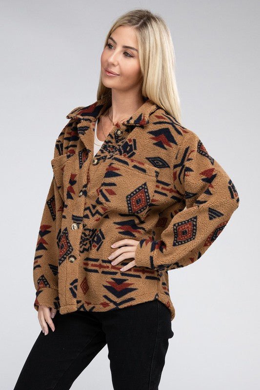 Aztec-Inspired Sherpa Button-Down Jacket | Slay Eclectic