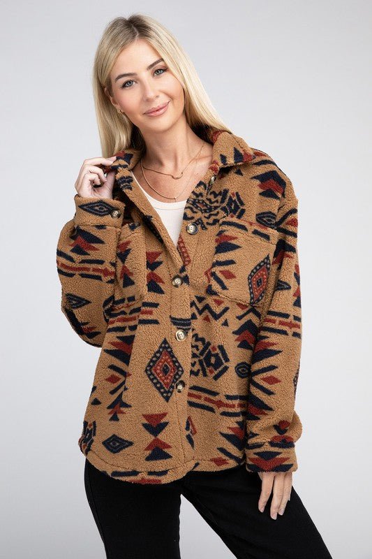 Aztec-Inspired Sherpa Button-Down Jacket | Slay Eclectic