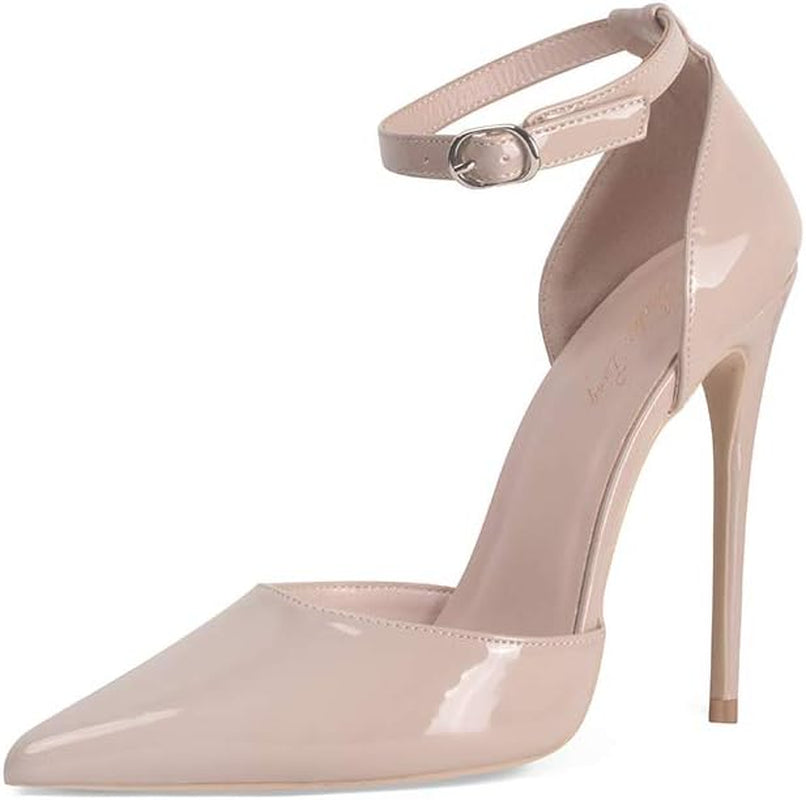 High Heels, Women Pumps D'Orsay Ankle Strap Pointed Toe Stiletto Heels Party Wedding Shoes Nude 6