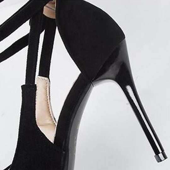 Women'S Black Velvet Stiletto Heels with Ankle Tie Strap - Sexy High Heels for Parties and Formal Events