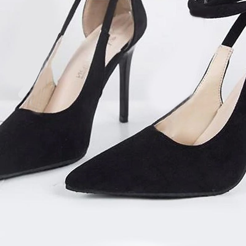 Women'S Black Velvet Stiletto Heels with Ankle Tie Strap - Sexy High Heels for Parties and Formal Events