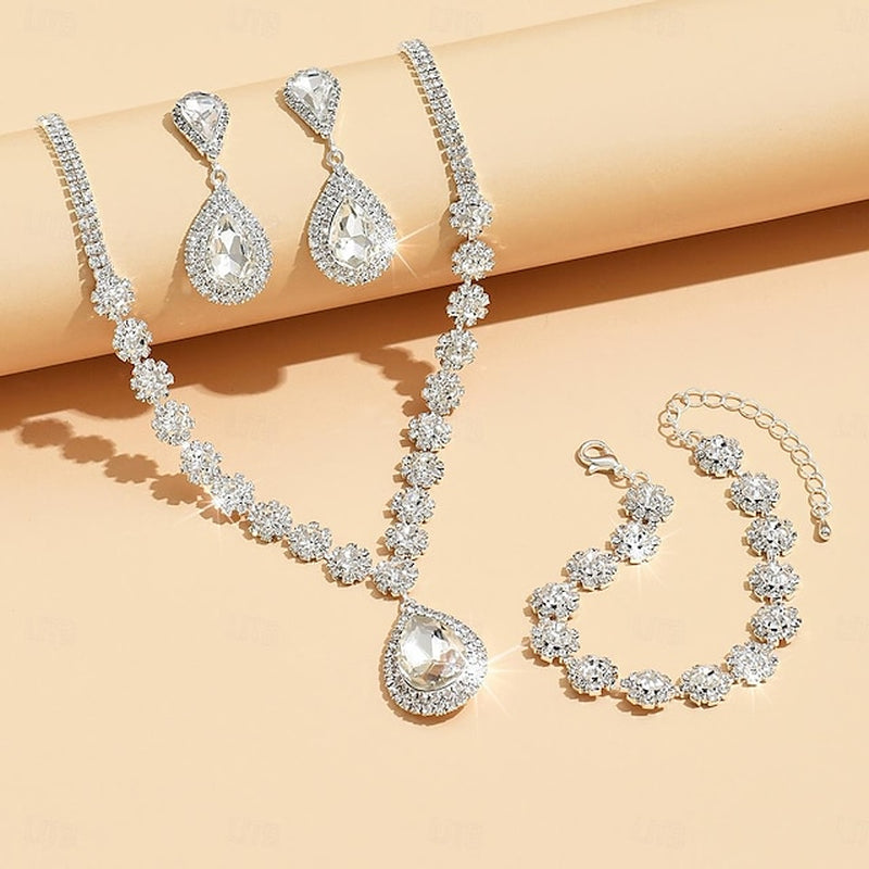 Jewelry Set 4Pcs Rhinestone Alloy Earrings Necklace Bracelets Women'S Elegant Stylish Simple Geometrical Geometric Jewelry Set for Anniversary Wedding Guest Special Occasion