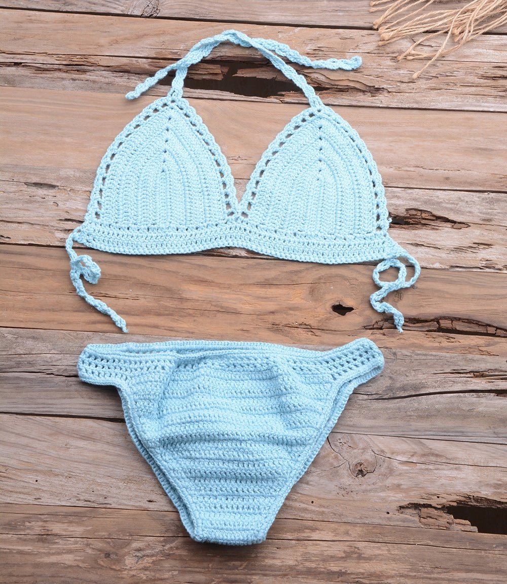 Beach Matching Split Bikini Hollow Out Cutout Hand Crocheting Woven Solid Color Swimsuit Set | Slay Eclectic