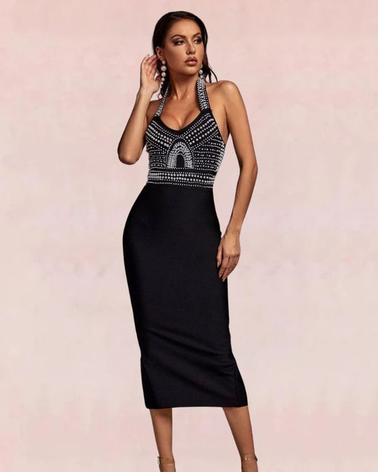 Beaded Bandage Midi Dress - Black | Slay Eclectic