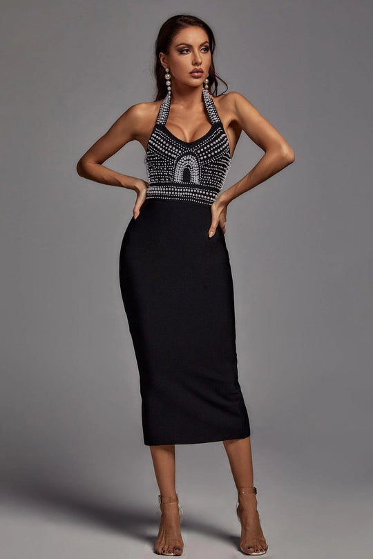 Beaded Bandage Midi Dress - Black | Slay Eclectic