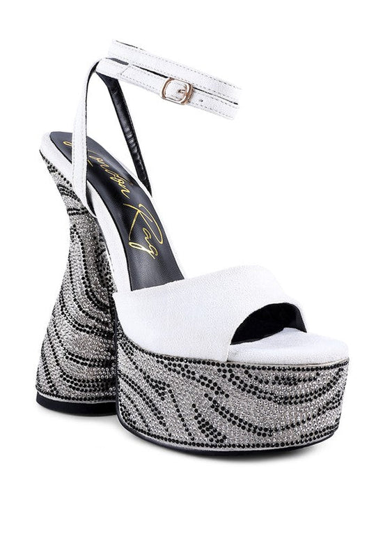 Bedazzling Zebra Print Diamante Heels Sandals-Slay Eclectic