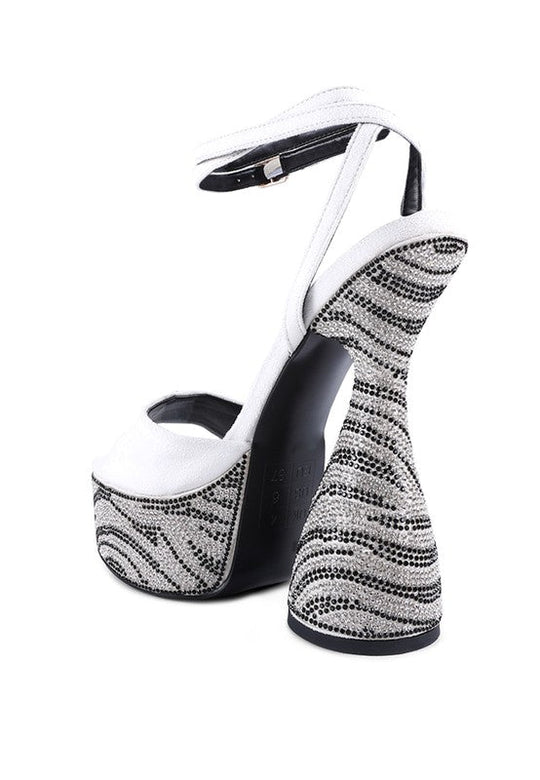 Bedazzling Zebra Print Diamante Heels Sandals-Slay Eclectic