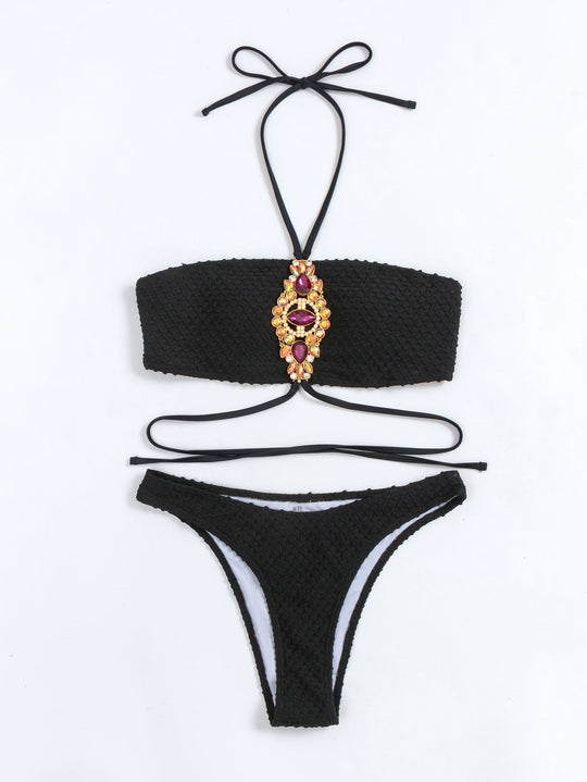 Bikini Color Big Diamond Chain Split Swimsuit Sexy Bikini Women Swimsuit - Slay Eclectic