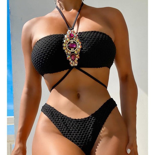 Bikini Color Big Diamond Chain Split Swimsuit Sexy Bikini Women Swimsuit - Slay Eclectic