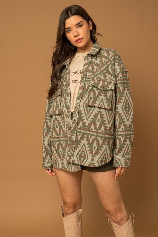 Bohemian Aztec Print Shacket with 3D Pockets | Slay Eclectic