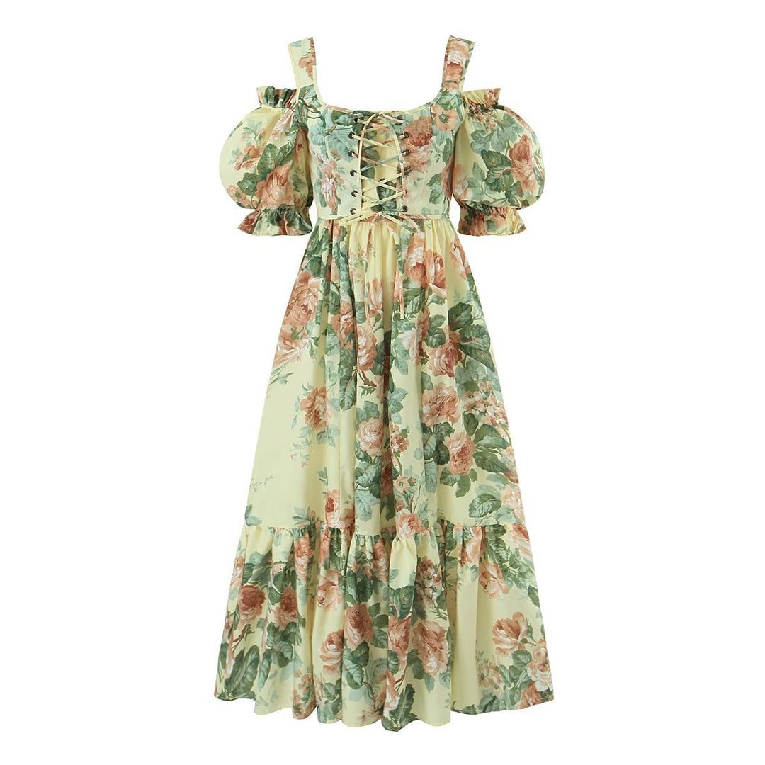 Bohemian Floral Midi Dress Set with Puff Sleeves - Perfect for Summer Vacations!-Slay Eclectic