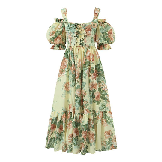 Bohemian Floral Midi Dress Set with Puff Sleeves - Perfect for Summer Vacations!-Slay Eclectic