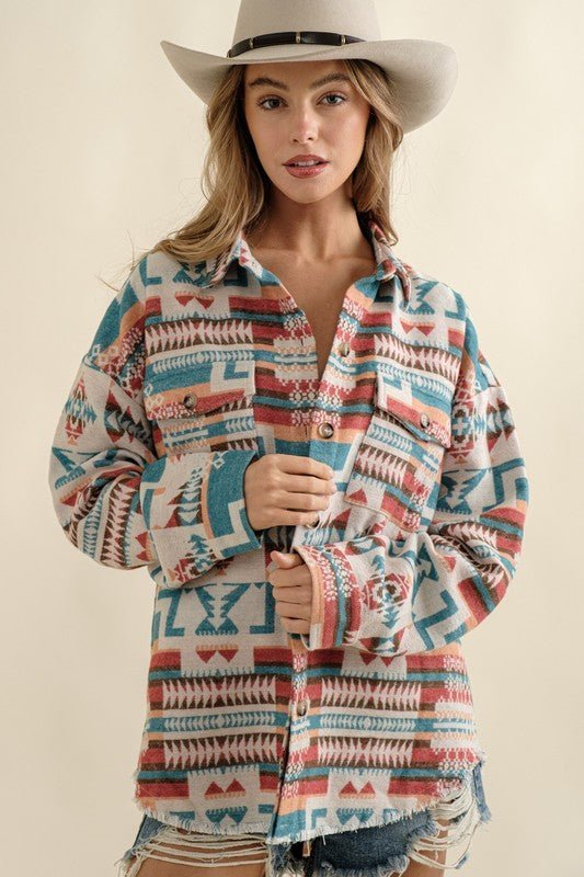 Bohemian Frayed Aztec Shacket | Slay Eclectic