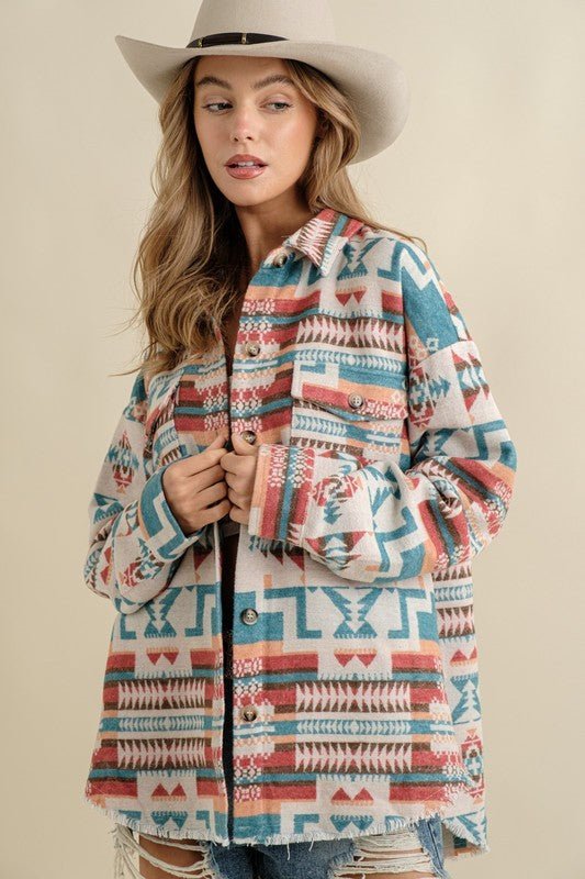 Bohemian Frayed Aztec Shacket | Slay Eclectic