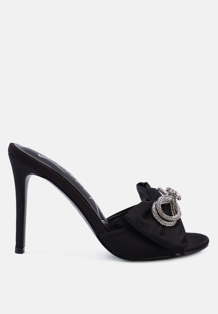 Brag In Rhinestone Embellished Bow Satin Heels-6