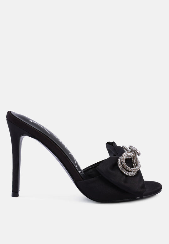 Brag In Rhinestone Embellished Bow Satin Heels-6